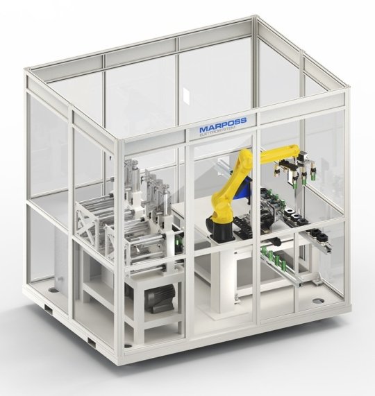 Rendering macchina test elettrico in linea di celle batteria cilindriche